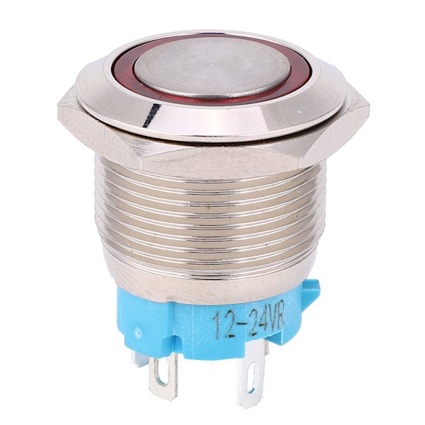 2 st 12~24VDC 19mm Självlåsande tryckknapp 1NO 4-polig metallknapp (röd)