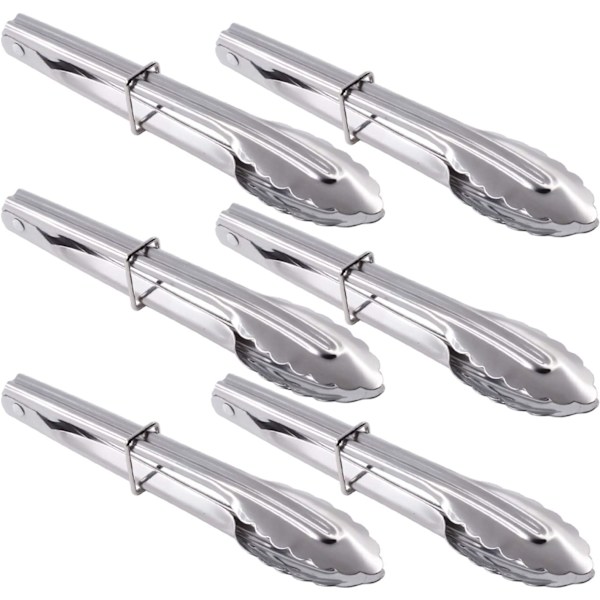 Små Serveringstänger i Rostfritt Stål, 9 Tum Salladstänger, Set om 3 (Silver)$Rostfritt Stål Köks Tänger Set Metall Matlagnings Tänger med Glidande Ringar