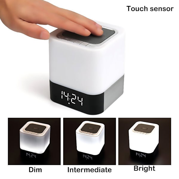 Nattljus Bluetooth-högtalare väckarklockor trådlösa Bluetooth-högtalare touchsensor, sänglampa färgförändrande nattljus för barn MP3-musik