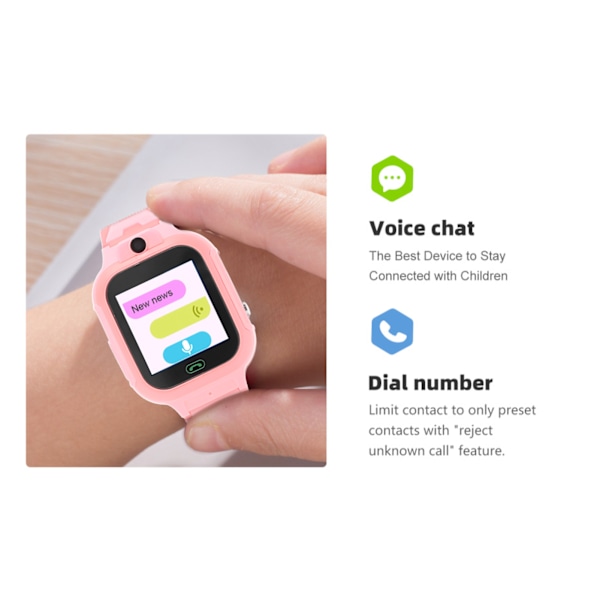 4G Barn Smartwatch IP67 Vattentät Pekskärm 2 Vägs Röst Videosamtal SOS-larm HD-kamera Pojkar Flickor Smartwatch Telefon Rosa