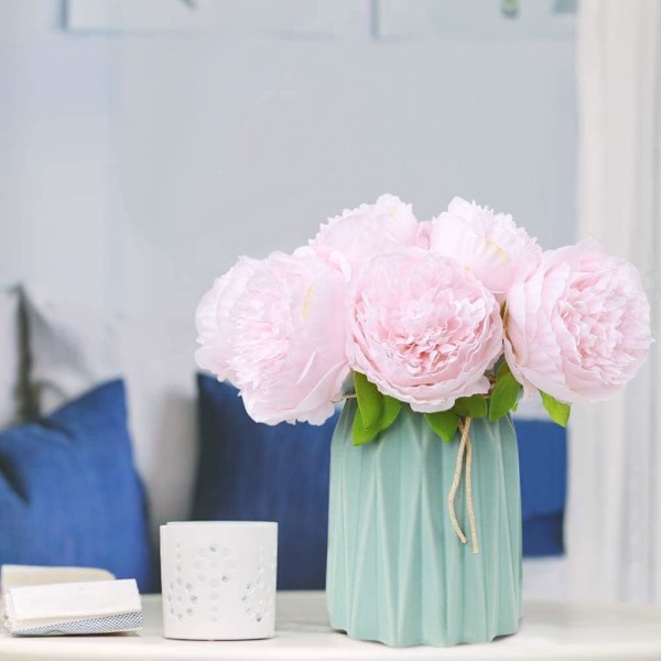 2 Buketter Konstgjorda Pioner, 10 Huvuden Silke Pion Falsk Blomma för Bröllop Hemmakontor Hotell Fönsterbräda Dekoration, Bordsdekorationer (Ljusrosa)