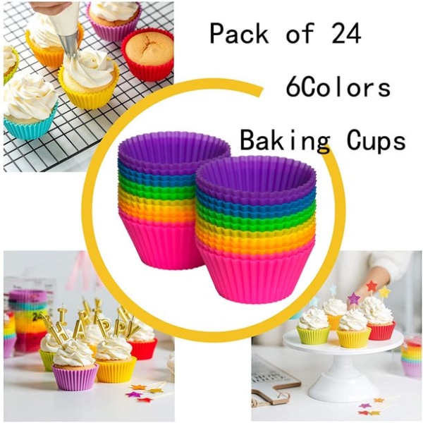 24 st Silikon Cupcake Bakning Cups, non-stick molds