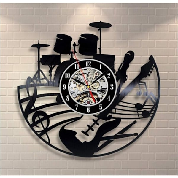 Musikgitarr Vinyl Record Väggklocka Modern Design Kreativ Väggkonst Vardagsrum Sovrum Dekoration Klocka med LED 12 Tum