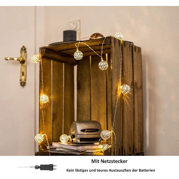 Led-fe-ljus - 5 meter | Ej batteridriven med nätkontakt | 50 lysdioder varmvitt | Orientaliska bollar