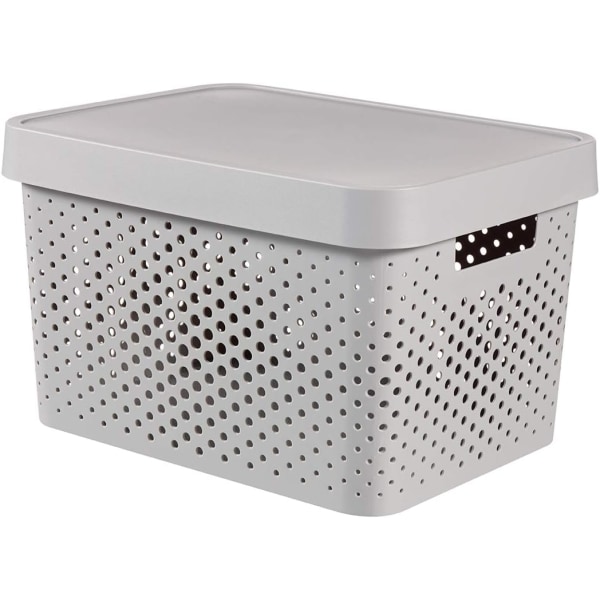 Förvaringslåda med lock 17L i ljusgrå, plast, 36,3x27x22,2 cm