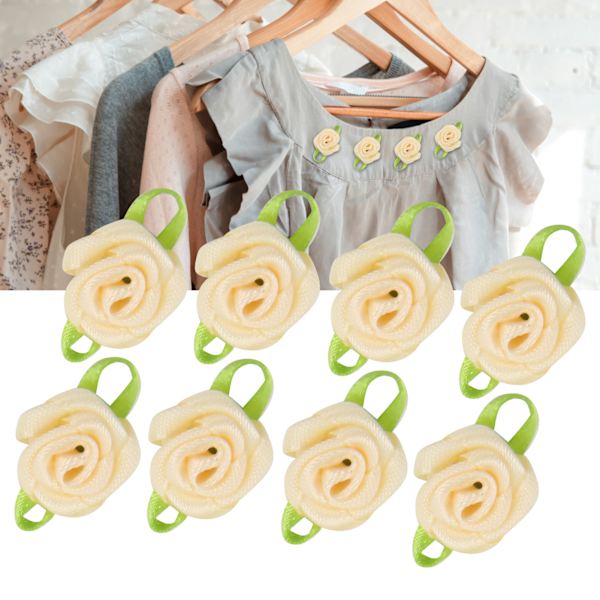 450 st mini bandros dekoration rosett blomma med blad prydnad för DIY sömnad hantverk beige