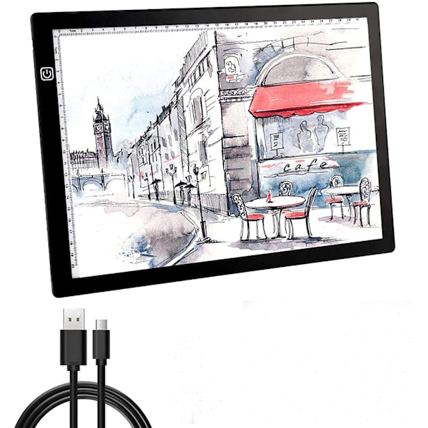 LED-lampstativ med USB-kabel, steglöst dimbar ljusstyrka, 4 mm ultratunn ritplatta, A4-lampstativ, kan användas för skissning, kopiering och