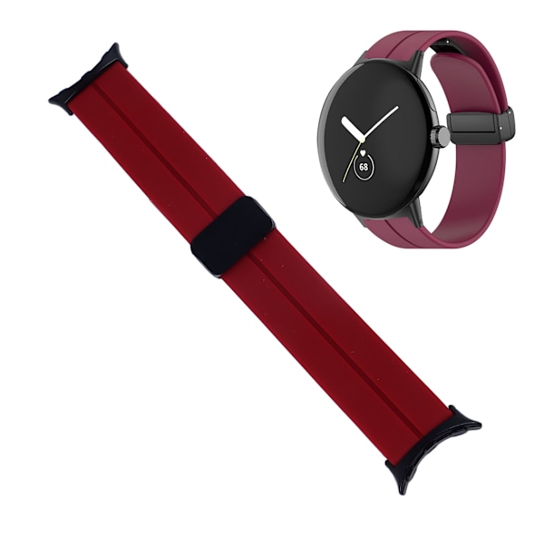 Elastiskt Silikon Armbandsur Magnetisk Stängning Legeringsspänne Stretch Klockarmband Ersättning för Pixel Watch 2 Vinröd