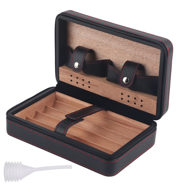 Cederträ resehumidor i läder för 4 cigarrer (#01)