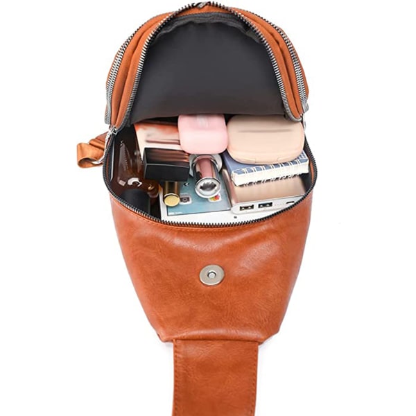 Kvinnor Sling Bag Chestation Bag Liten Axelväska Läder Crossbody Body Bred Rem Axelväska Mini Ryggsäck Unisex för Utomhussporter Vandring