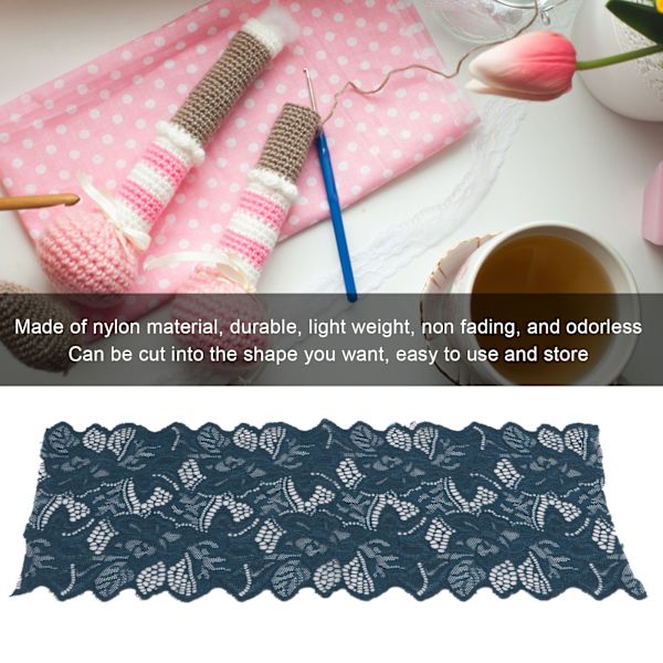 Spetsband DIY Bomulls Nät 16,5 cm Bredd 10 Yards Utsökt Spetskant för Gardin Kläder Bordsduk Present Dekoration Mörkgrå Blå