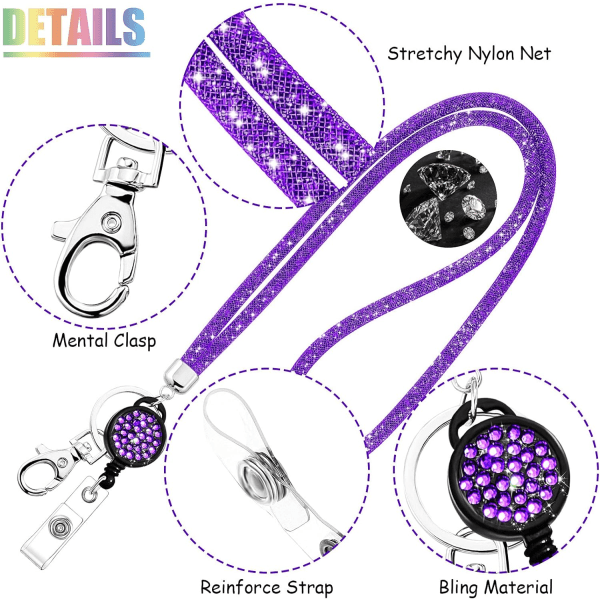 ID-hållare, 82 cm kristall-ID-rem, infällbar ID-korthållare, kristall-hållare