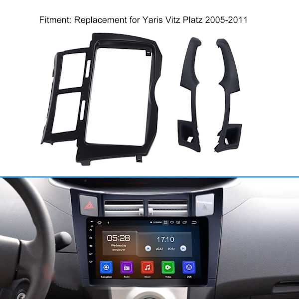 Bilradiopanel 2DIN Stereo Dash CD Ram för Yaris Vitz Platz 2005‑2011 Svart