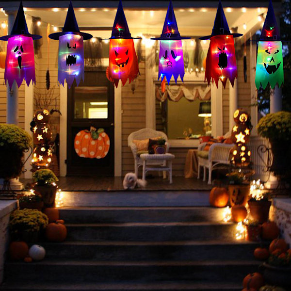 Halloween hängande upplysta spökhattar LED-slingor Halloween hängande dekoration för utomhusträd veranda gård