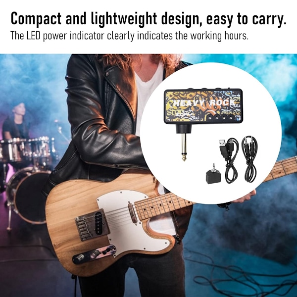 Portabla gitarr-effekter: Gitarrhörlursförstärkare, mini-gitarrförstärkare för tyst övning, heavy metal-toner justerbar distorsion volym