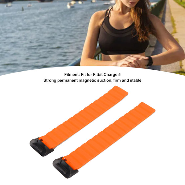 Magnetisk klockarmband justerbart snabbspänne silikon klockarmband tillbehör passar för Fitbit Charge 5 grå och orange