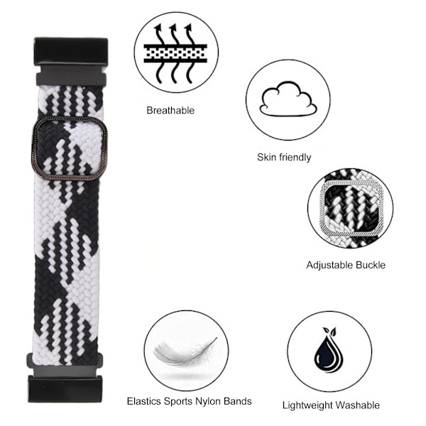 Nylon klockarmband ersättning elastisk andningsbar väv justerbar 26mm spänne klockarmband för Vertix 2 svart vit