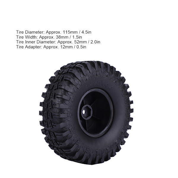 1/10 Universal RC Bil Däck Klättring Fordon Hjul Fjärrkontroll Bil Tillbehör 115mm Svart