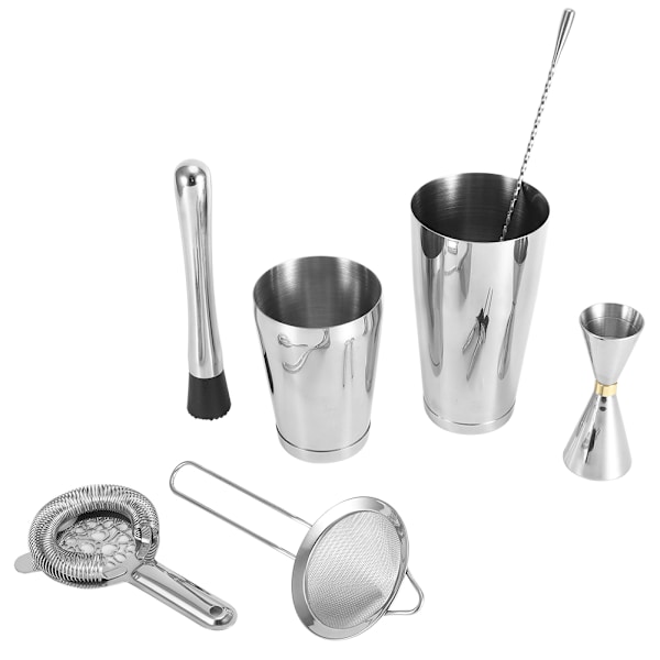 7-delad Cocktail Shaker-set i Borstat Silverfärgad Rostfritt Stål, Bartender Kit, Bartillbehör