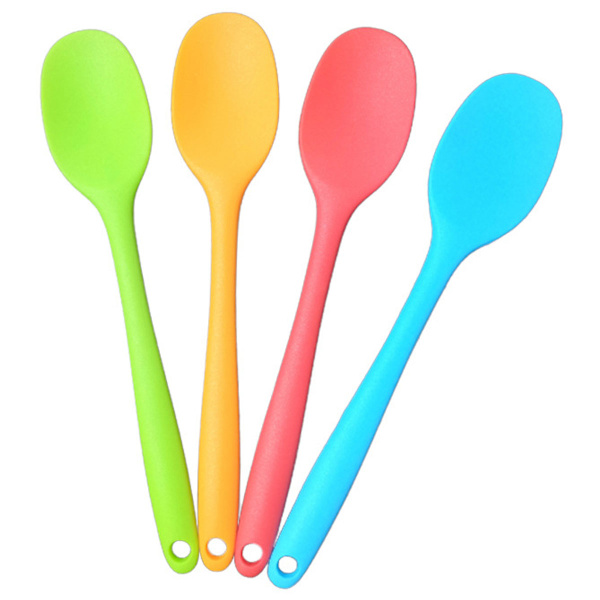 4 stycken små flerfärgade silikonskedar Silikonsked Non-stick serveringssked för blandning bakning servering och omrörning(röd, grön, orange,