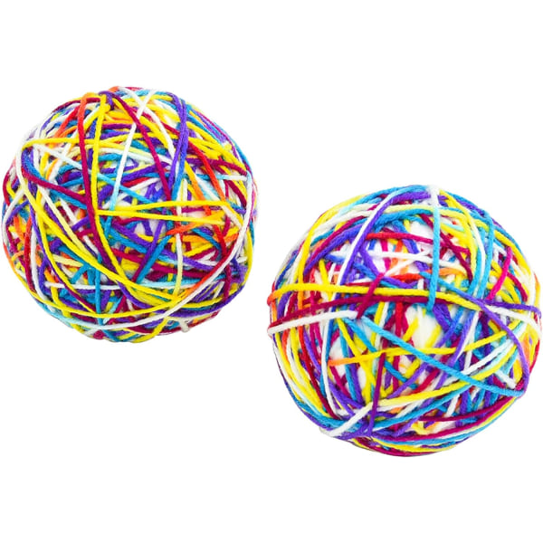 Kattboll leksaker, 2 stycken färgad ull rep skum boll katt boll leksak boll, interaktiv kattboll, med klocka, för att eliminera tristess
