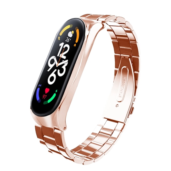Smartwatch-armband i rostfritt stål, robust, justerbart, skyddande ersättningsarmband för Mi 7 NFC, roséguld