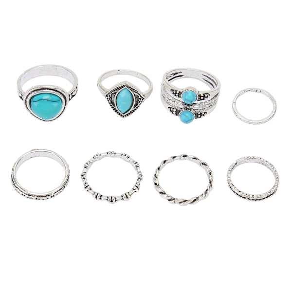 8 st Turkos Knogring Set Kvinnor Flickor Bohemisk Retro Stapelbara Fingerledsringar Smyckestillbehör ZT250