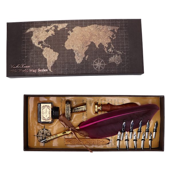 Kalligrafi Pen Retro Stil Pålitlig Bärbar Utbytbar Spetsar Attraktiva Dekorativa Skrivverktyg för PresentRos Röd
