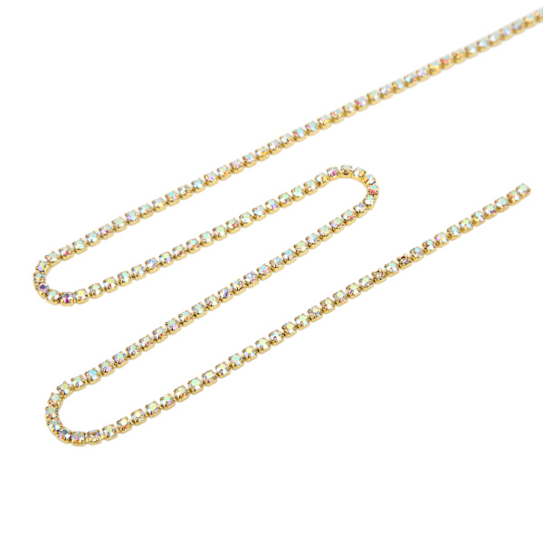 Färgglad glittrande strassband, 10 meter strassband för hushålls-DIY-hantverk, kläddekoration, present, guld baksida AB-färg 2,5 mm