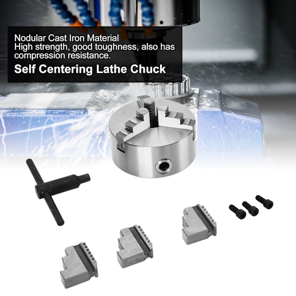 Självcentrerande Drejbank Chuck Metall 3-Käftad Tillbehör Ersättningsdelssats med Nyckel K11-125
