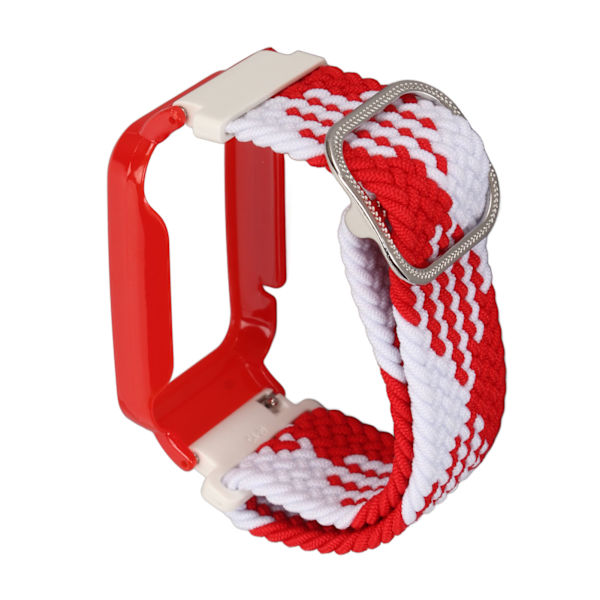 Stretch Nylon Flätad Klockarmband med Skyddande Bumper Case Tillbehör Passar för Mi Band 7 Pro Röd Vit och Röd Case