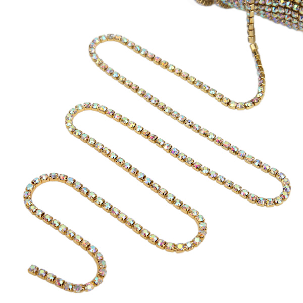 Rhinestone Trim Färgglad Glittrande 10 Meter Rhinestone Trim för Hushåll DIY Hantverk Kläder Dekoration PresentGuld Baksida AB Färg 3mm
