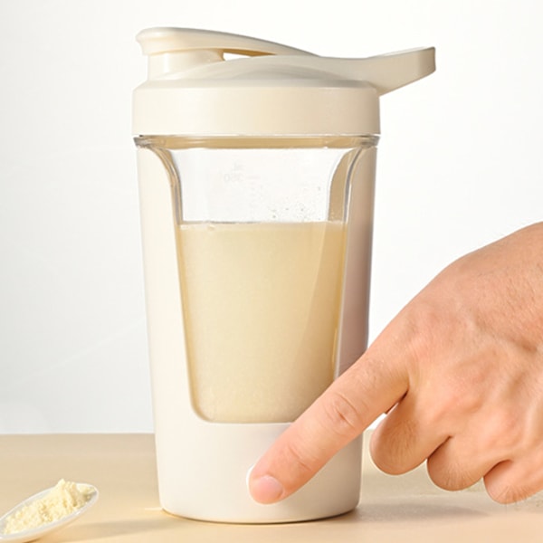 Självrörande mugg 450 ml, helautomatisk, säker, stabil, livsmedelsgodkänd plast, automatisk blandningskopp för hem, café, kontor, beige