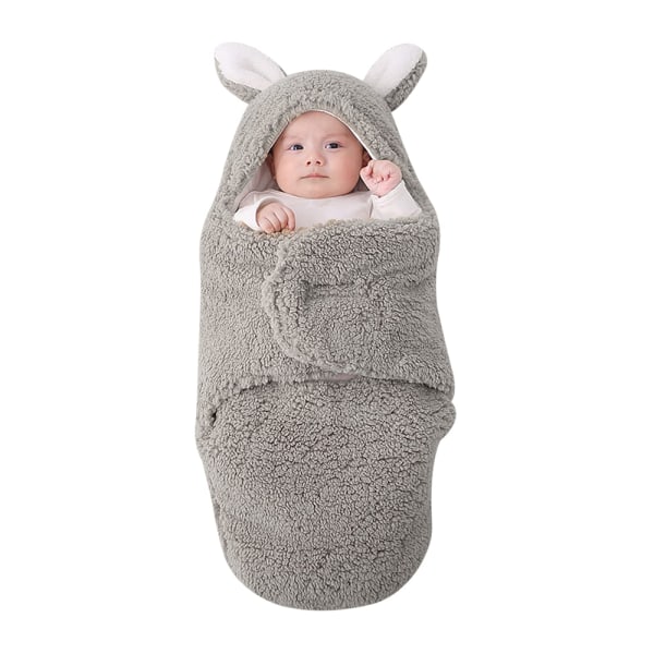 Baby Swaddle Filt TOG 2 Sherpa Nyfödd mottagande filt Lovely Rabbit Ear Warm Baby med cap Baby 0-6 månader Sovsäck 3-6 månader, Grå