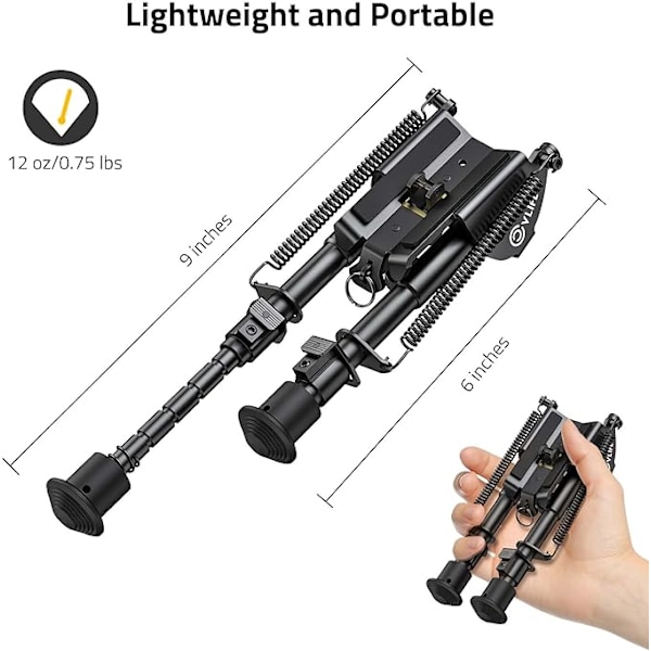 Mångsidig Gevärs Bipod, Flygplansklassad Aluminium Snabb Utfällbar Bipod med Icke-Rostande Svart Anodiserad Finish för Picatinny Rail Gevär (6-9 Tum)