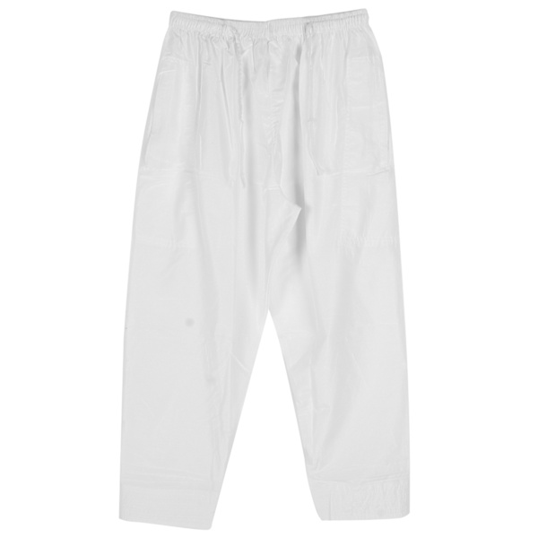 Herr Muslim Byxor Polyester Bomull Lös Stil med Midja Elastiskt Band Afghanska Byxor Kläder(Vit XXL)