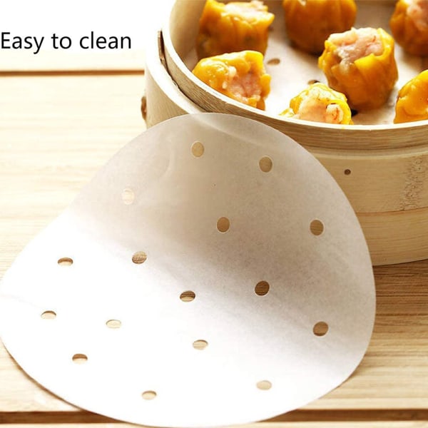 BremerLuft 100-pack Dim Sum-papper Diameter 23 cm som bas för bambuångare, varmluftsfritöser, ångkokare, airfryer-foder, non-stick-beläggning,