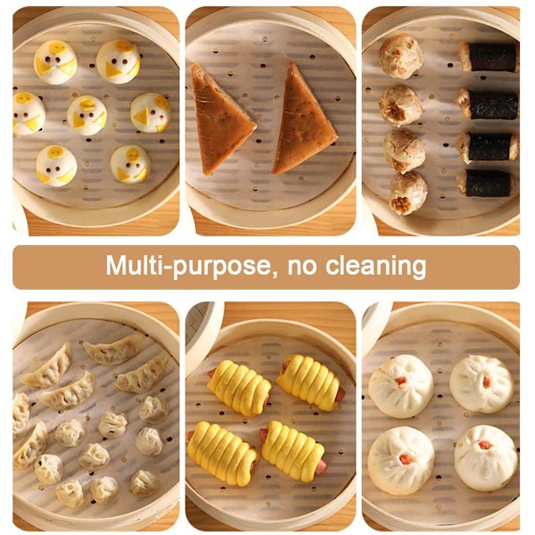 BremerLuft 100-pack Dim Sum-papper Diameter 23 cm som bas för bambuångare, varmluftsfritöser, ångkokare, airfryer-foder, non-stick-beläggning,