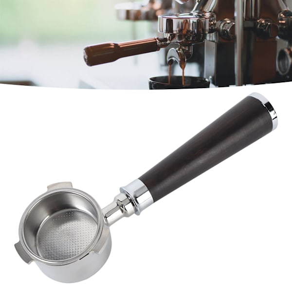 Rostfri kaffeportafilter med bottenlös trähandtag och rostfritt stålkorgfilter för kaffemaskin typ C