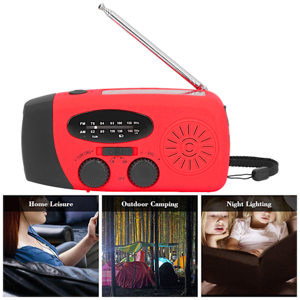 Handvevad solradio med LED-ficklampa Bärbar FM AM WB USB-radio för nödberedskap Röd Japansk