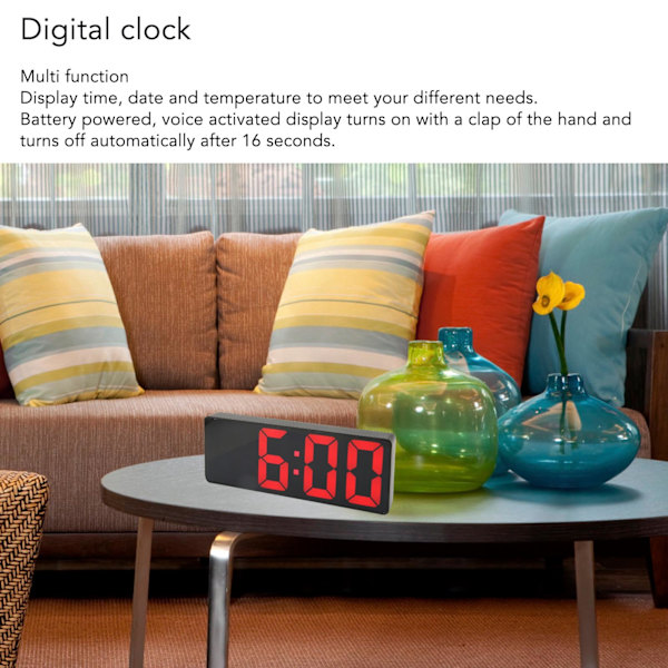 Digital väckarklocka elektronisk skrivbordsklocka med temperaturvisning röststyrning rektangel LED-klocka för hem sovrum
