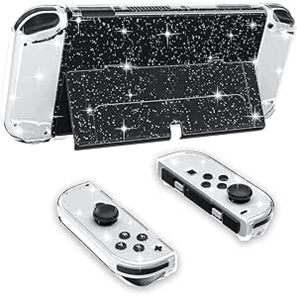 Skyddsfodral för Nintendo Switch OLED, Glitter Dockningsbart Fodral PC Skal med Flip Shell Kompatibelt med för Switch OLED Konsol, Klar