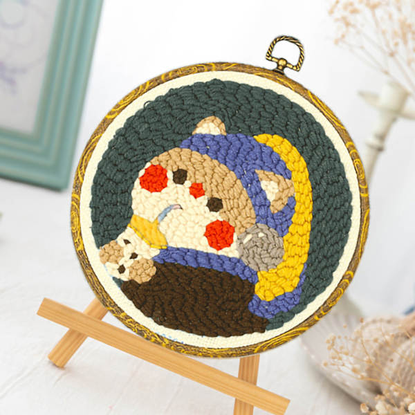 Punch Needle Broderikit Övning Tålamod Återanvändbar Broderi Punch Needle Kit för Starter DIY Hantverk Katt