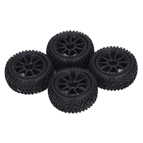 4 st RC Däck och Hjul 10-ekrade Plastfälgar Gummidäck Set RC Ersättningsdäck för 1/16 RC Bil Svart