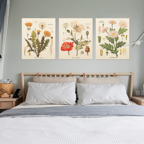 3 st blommor gobeläng väggbonad - vilda blommor växt blommor gobeläng identifiering referens diagram liten gobeläng för sovrum vardagsrum (gobeläng
