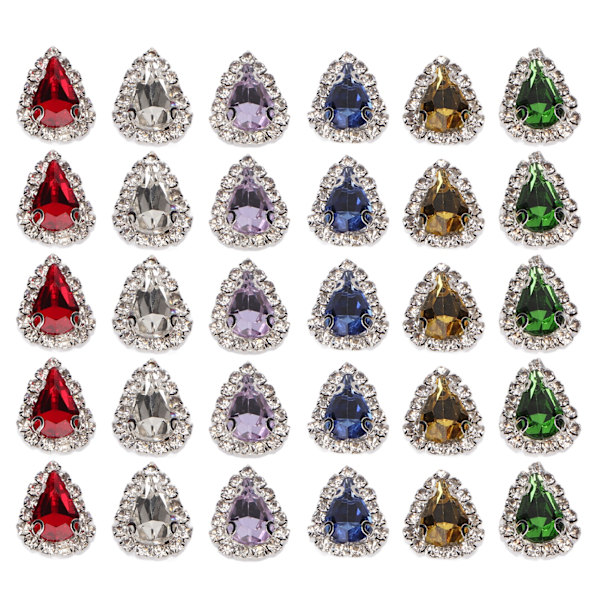 30 st sy på strass 6 färger DIY handgjorda glas strass klo strass med 4 hål för kläder hantverk