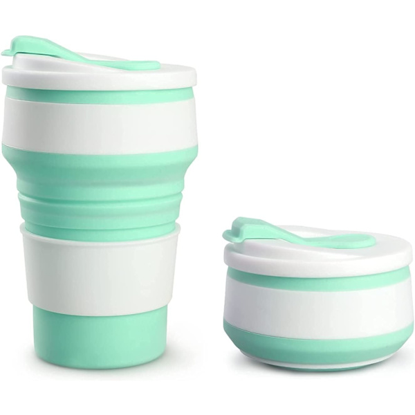 Hopfällbar Silikon Resekopp, 12 OZ Silikonkopp med lock, Återanvändbar Hopfällbar Kaffekopp, Skåll- och läckagesäker Campingmugg för Utomhus/Kontor