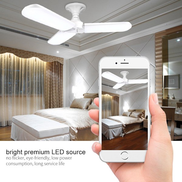 45W E27 Super Bright LED Taklampa Hängande Vikbar Fläktblads Lampa Hem Energibesparande