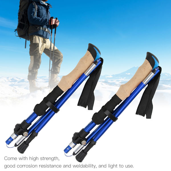 2-pack hopfällbara vandringsstavar set utomhus promenader klättring alpenstocks hopfällbar aluminiumlegering blå