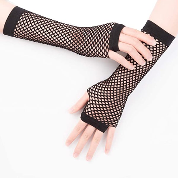 Långa näthandskar Black Fingerless Fishnet Mesh